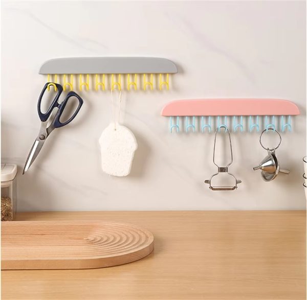 8 hooks multi purpose hook and adhesive hanger for kitchen bathroom cabinet random color 3
