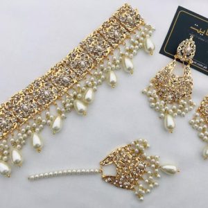 Choker Set by RAWAYAT Gold Plated Stones Choker Set with Earrings 56yu