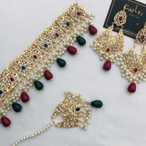 Choker Set by RAWAYAT Gold Plated Stones Choker Set with Earrings 56yu5