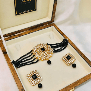 Choker Set by RAWAYAT Gold Plated Stones Choker Set with Earrings g4 bl09