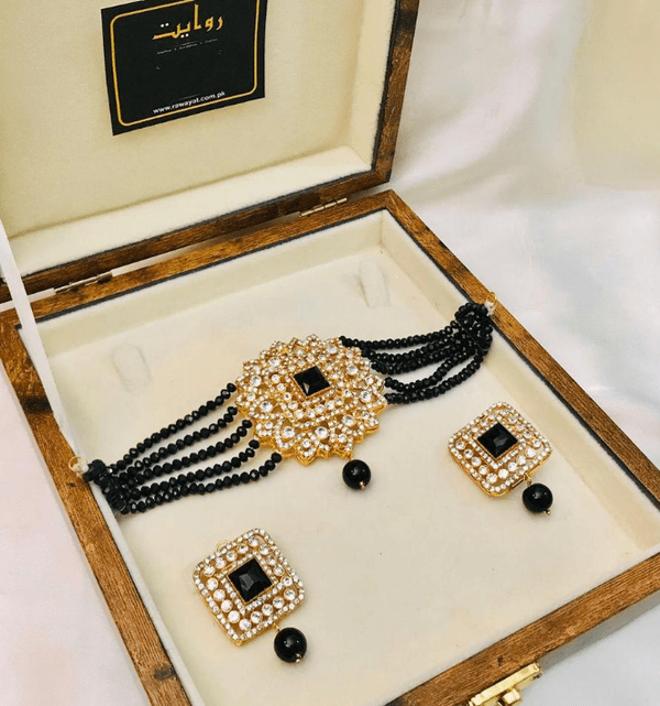 Choker Set by RAWAYAT Gold Plated Stones Choker Set with Earrings g4 bl09