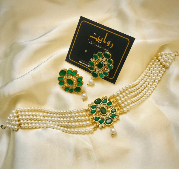 Choker Set by RAWAYAT Gold Plated Stones Choker Set with Earrings g4 gol9