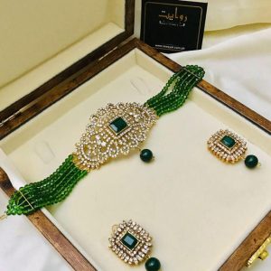 Choker Set by RAWAYAT Gold Plated Stones Choker Set with Earrings g4 gree4
