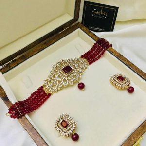 Choker Set by RAWAYAT Gold Plated Stones Choker Set with Earrings g4 mar56