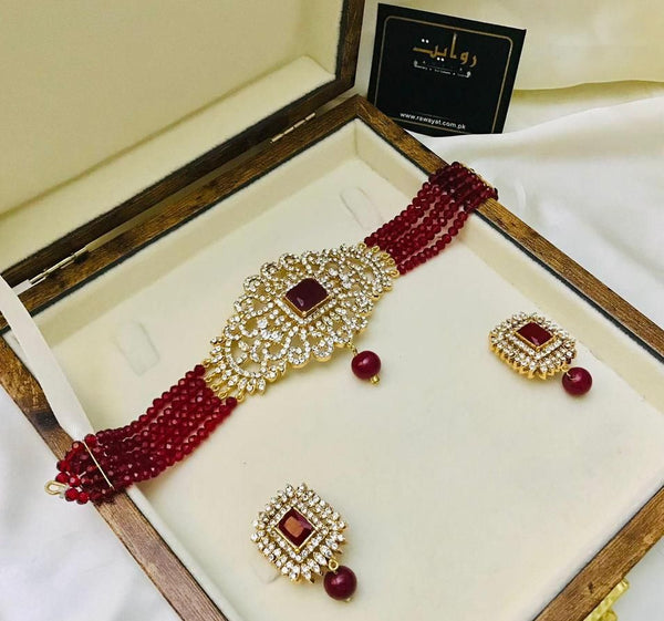 Choker Set by RAWAYAT Gold Plated Stones Choker Set with Earrings g4 mar56