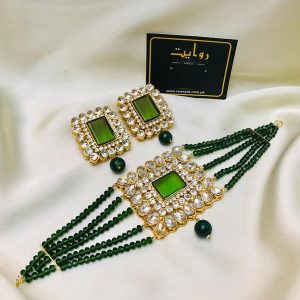 Choker Set by RAWAYAT Gold Plated Stones Choker Set with Earrings g4 ty