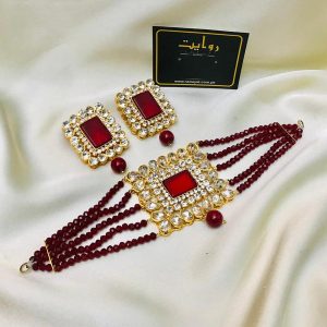 Choker Set by RAWAYAT Gold Plated Stones Choker Set with Earrings g4 tyred