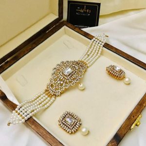 Choker Set by RAWAYAT Gold Plated Stones Choker Set with Earrings g4 wh4
