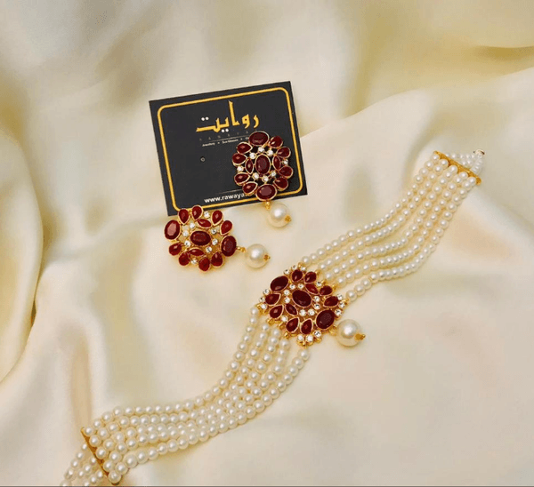 Choker Set by RAWAYAT Gold Plated Stones Choker Set with Earrings r4 6y