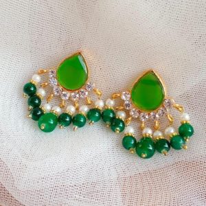 Ear Studs Gold-Plated for Women and Girls green 6y