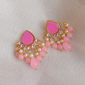 Ear Studs Gold-Plated for Women and Girls pink 6y