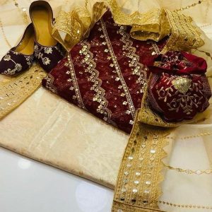 Fancy Organza Mirror Work Embroidered Suit r5 h mar