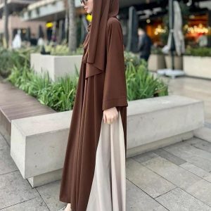 Georgette Plain Classic Abaya with Stoler brown