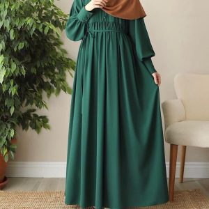 Georgette Plain Classic Abaya with Stoler green  tg78