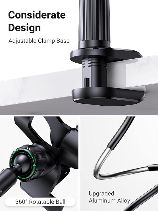gooseneck phone holder 360 adjustable lazy holder mount clamp with sturdy flexible long arm black 8