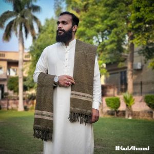 GUL AHMED Mens Cotton Velvet Texture Shawl brown 56