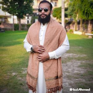 GUL AHMED Mens Cotton Velvet Texture Shawl pink 356