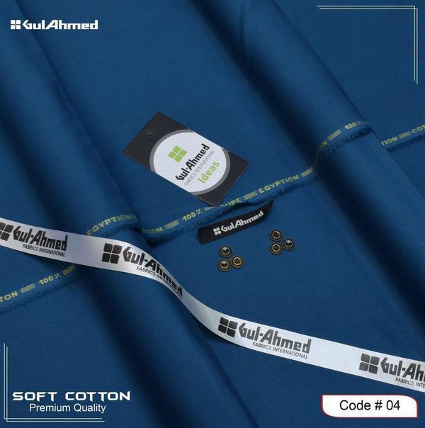 Gul Ahmed Mens Unstitched Soft Cotton Plain Suit by Ideas 54 blu