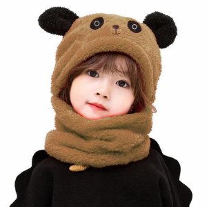 Kids Beanie Wool Cap with Neck Warmer brown 5 6