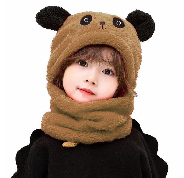 Kids Beanie Wool Cap with Neck Warmer brown 5 6