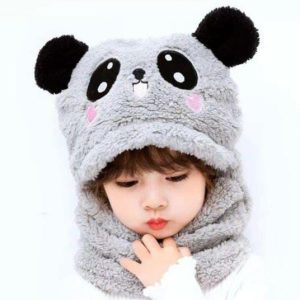 Kids Beanie Wool Cap with Neck Warmer grey 5 6