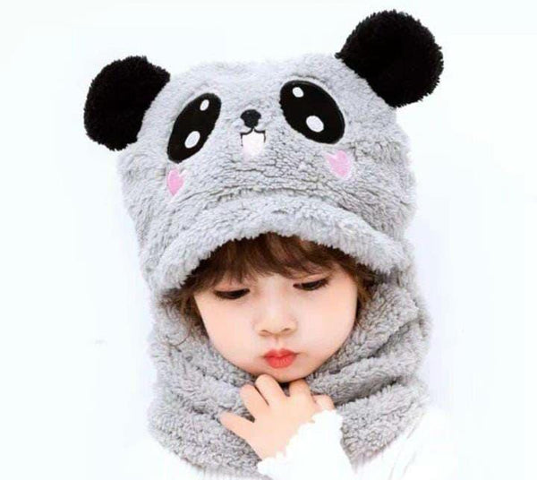 Kids Beanie Wool Cap with Neck Warmer grey 5 6