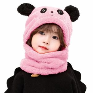 Kids Beanie Wool Cap with Neck Warmer pink 5 6