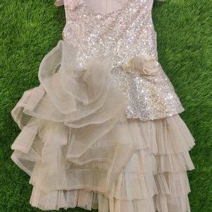 Kids Fancy Stylish Frock Stitched Net Embroidered 3 4