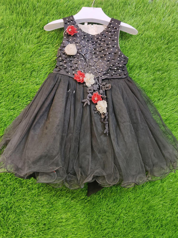 Kids Fancy Stylish Frock Stitched Net Embroidered grey 4 7 4