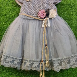 Kids Fancy Stylish Frock Stitched Net Embroidered grey3 4