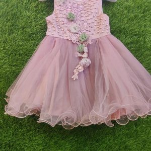 Kids Fancy Stylish Frock Stitched Net Embroidered pink 3 4