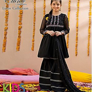 Kids Linen Embroidered Shirt and Trouser Suit by ETHNIC black 5