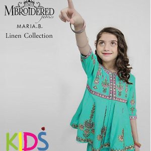 Kids Linen Embroidered Shirt and Trouser Suit by MARIA B green5 5v