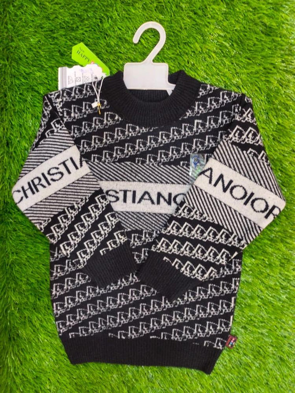 Kids Printed Wool Sweater black