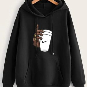 Mens Cotton Printed Hoodie black j7 8