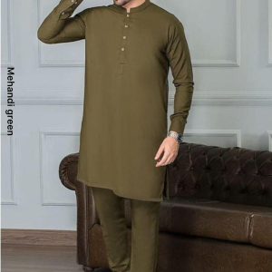 Mens Stitched Suit Wash and Wear Plain mehindi