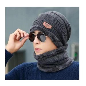 Mens Women’s Beanie Wool Cap with Neck Warmer