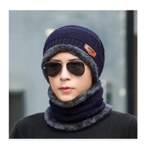 Mens Women’s Beanie Wool Cap with Neck Warmer red black 5 6