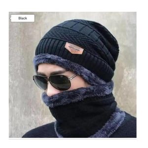 Mens Women’s Beanie Wool Cap with Neck Warmer red black 9 6