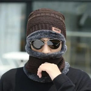 Mens Women’s Beanie Wool Cap with Neck Warmer red brown5 6
