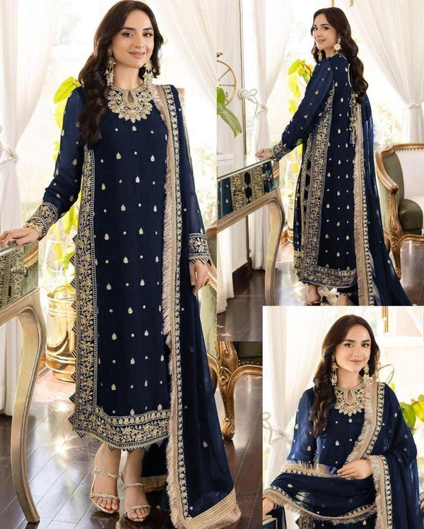 Stitched Crinkle Chiffon Embroidered Suit for Women Renowned and Famous bnl90