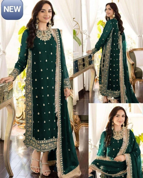 Stitched Crinkle Chiffon Embroidered Suit for Women Renowned and Famous gty66