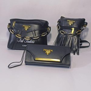 Women Fancy Rexine Bags Deal of 3Pieces by PRADA black