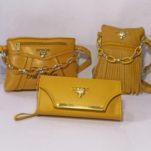 Women Fancy Rexine Bags Deal of 3Pieces by PRADA yellow