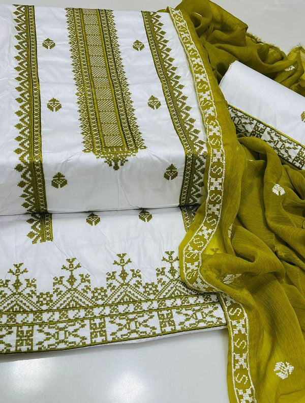 Women Unstitched Cotton Embroidered Suit 8