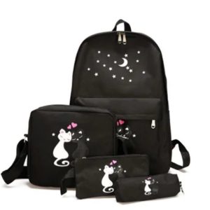 Womens Backpack Deal of 4 Pcs Multipurpose Nylon Printed black