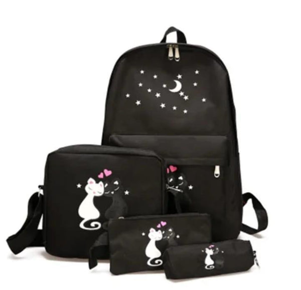 Womens Backpack Deal of 4 Pcs Multipurpose Nylon Printed black