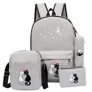 Womens Backpack Deal of 4 Pcs Multipurpose Nylon Printed grey
