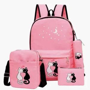 Womens Backpack Deal of 4 Pcs Multipurpose Nylon Printed pink