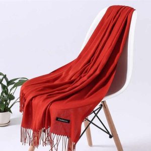 Womens Cashmere Plain Shawl red 15 6
